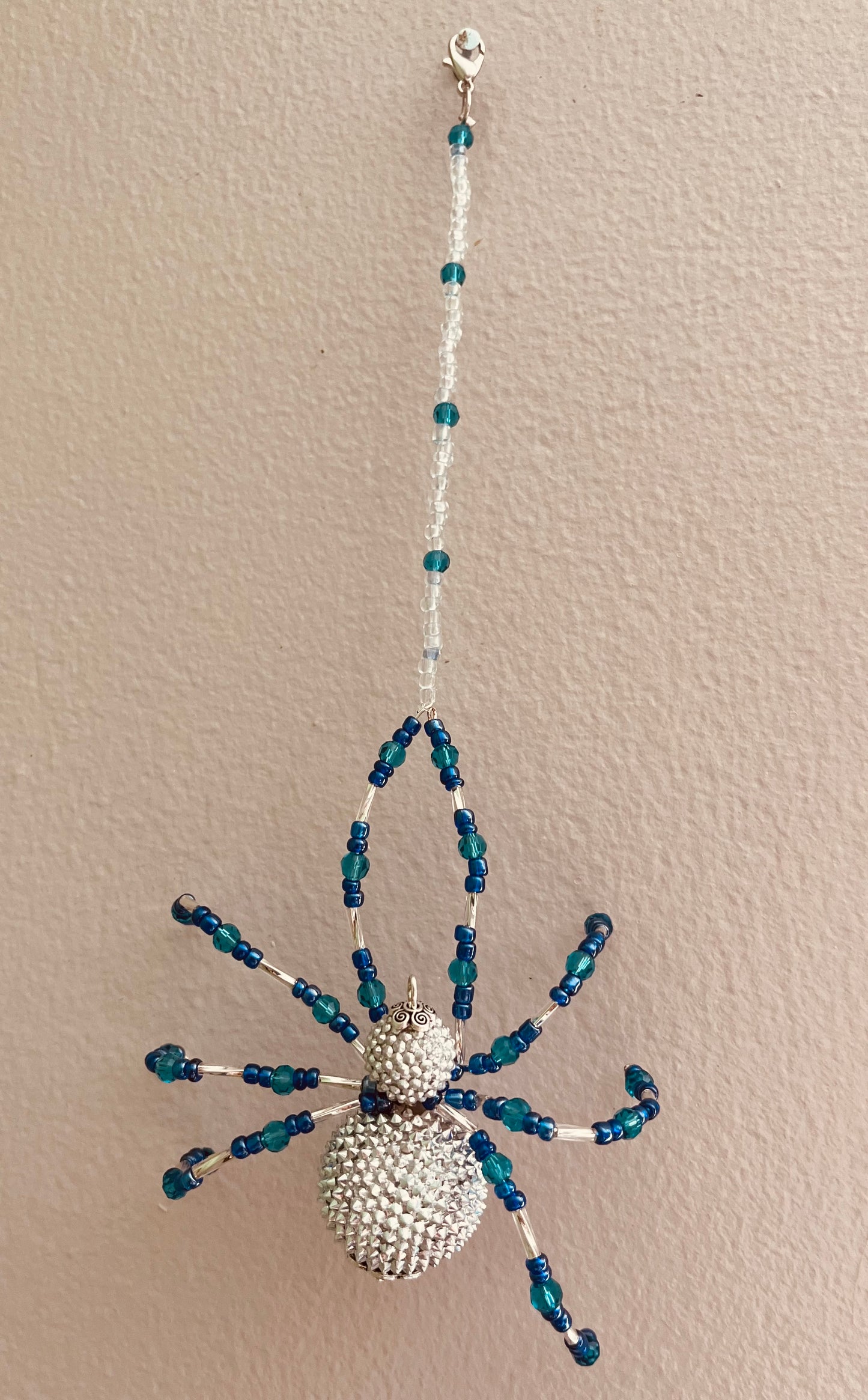 ✨ Handmade Silver & Blue Beaded Spider ✨