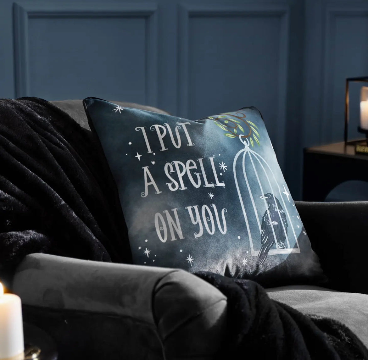 Spell On You Velvet Piped Cushion Black
