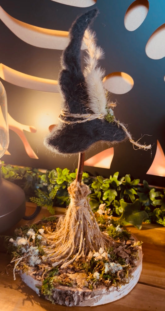 Handmade Whimsical Broom & Hat decor