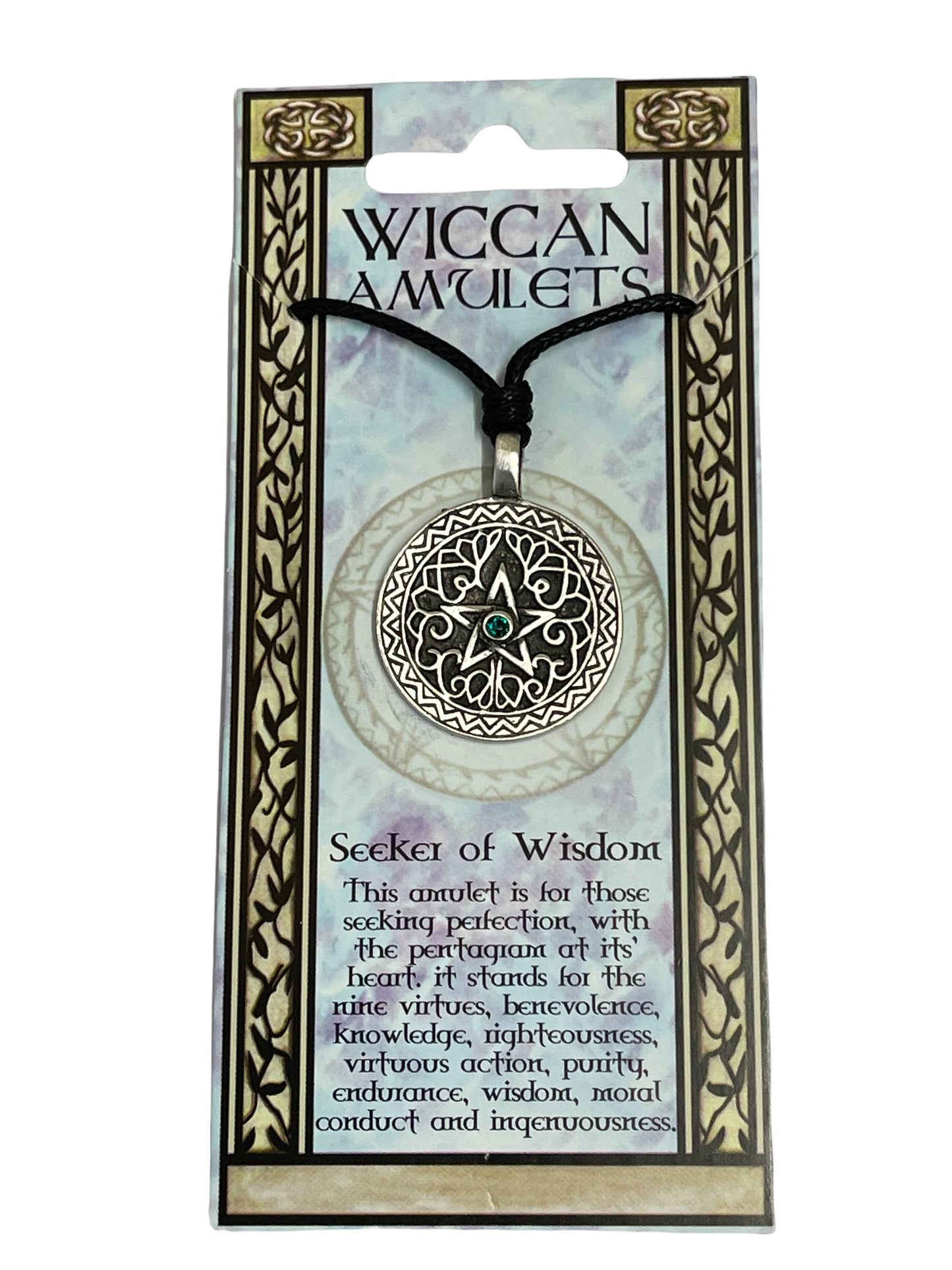 Seeker of Wisdom Pewter Pentagram Amulet Necklace