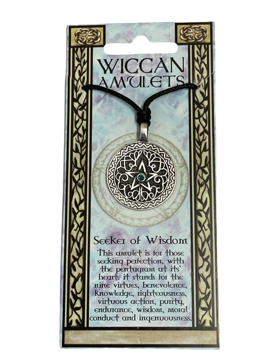 Seeker of Wisdom Pewter Pentagram Amulet Necklace