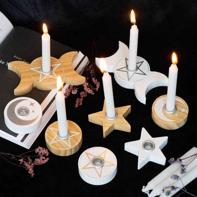 Natural Wooden Pentagram Spell Candle Holder