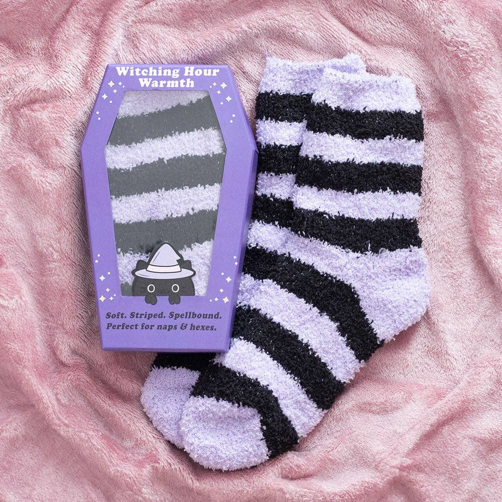 Pastel Goth Purple Striped Socks in Coffin Gift Box