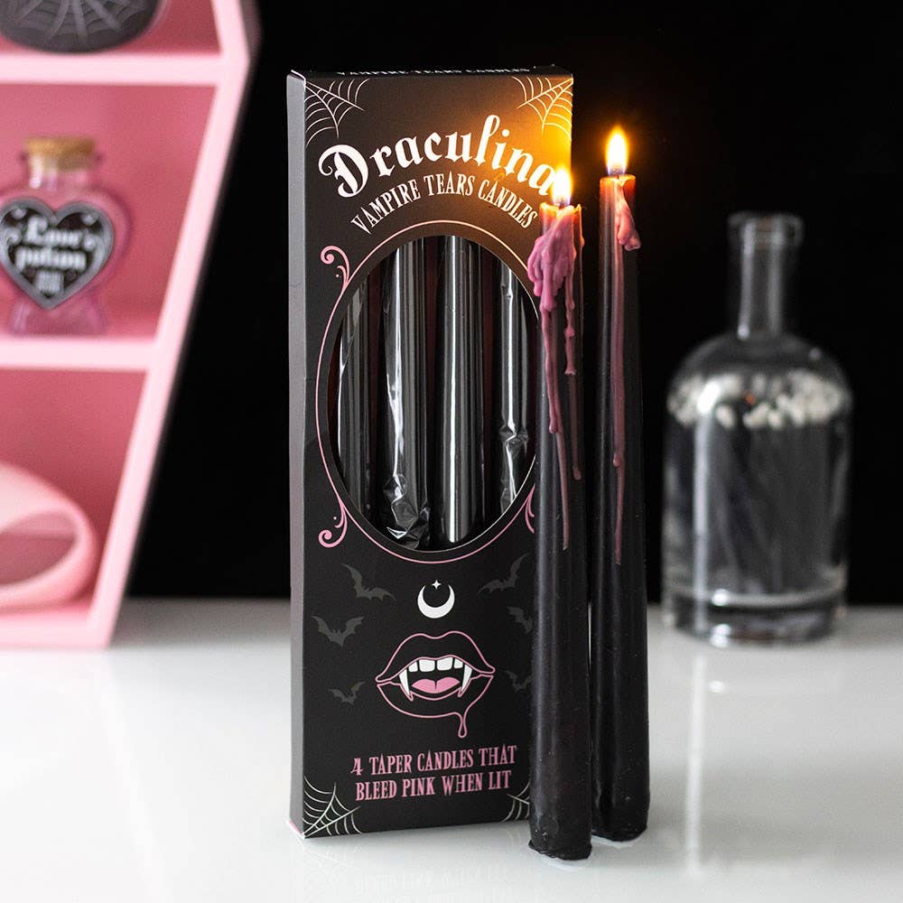 Set of 4 Gothic Pink Vampire Tears Bleeding Halloween Taper