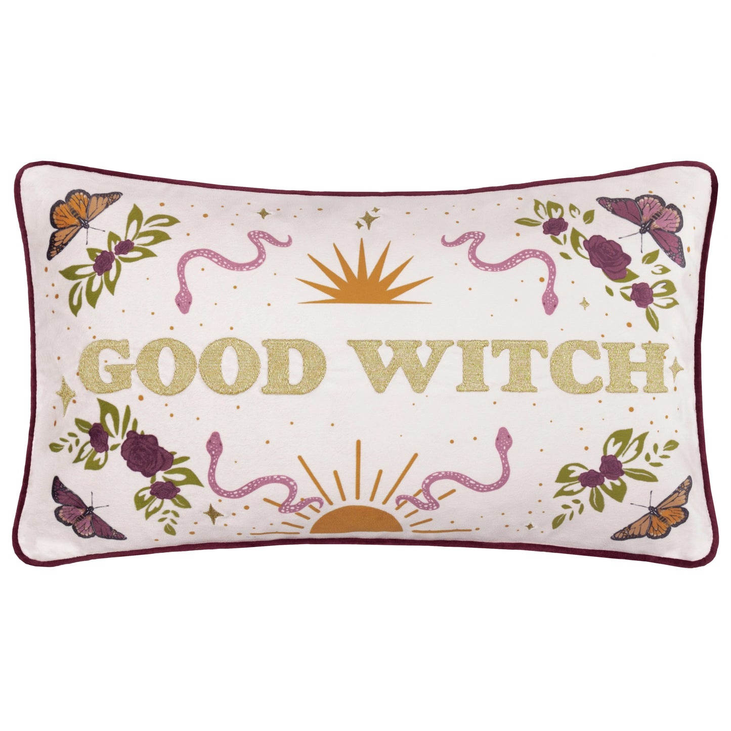 Good Witch Embroidered Velvet Cushion Angel White