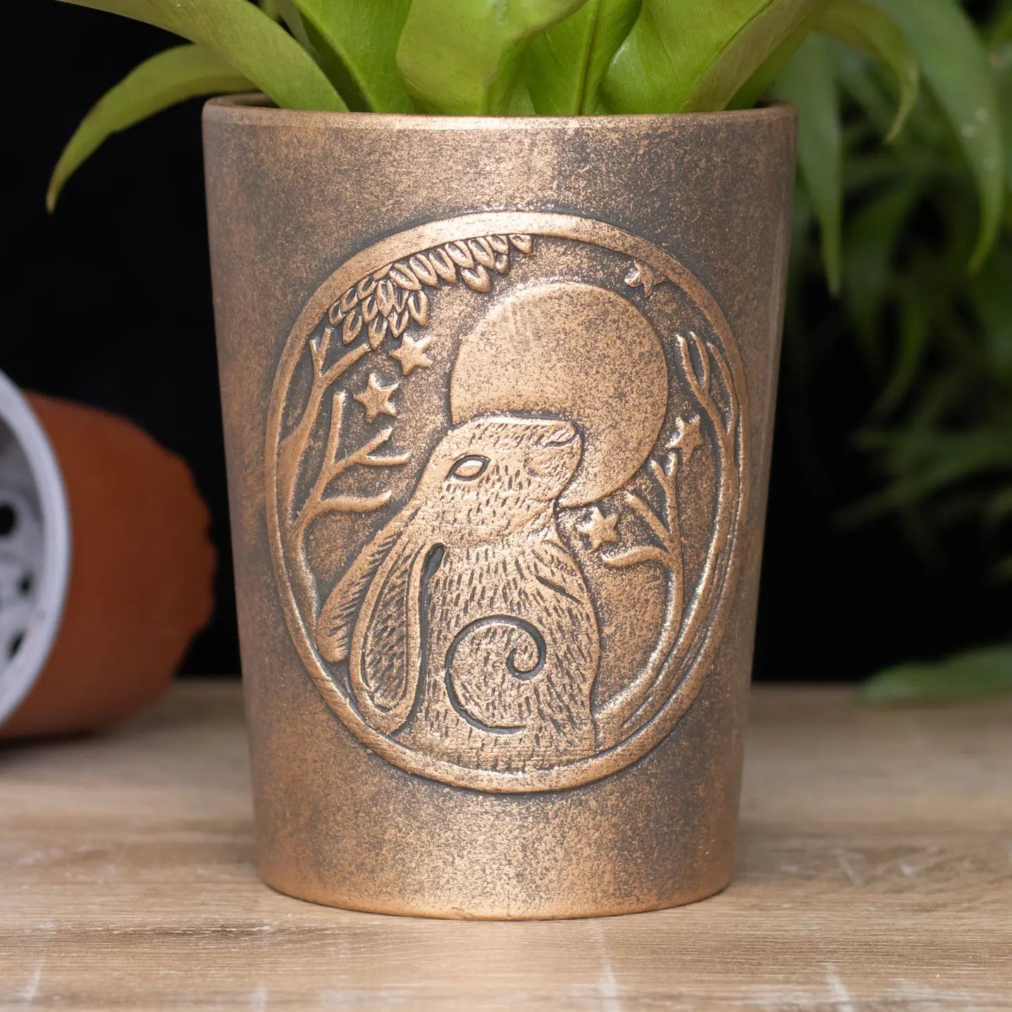 Moon Gazing Hare Bronze Terracotta Plant Pot By Lisa Parker