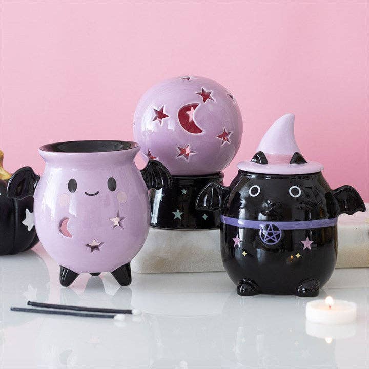 Pastel Bat Brew Gothic Halloween Cauldron Oil Burner