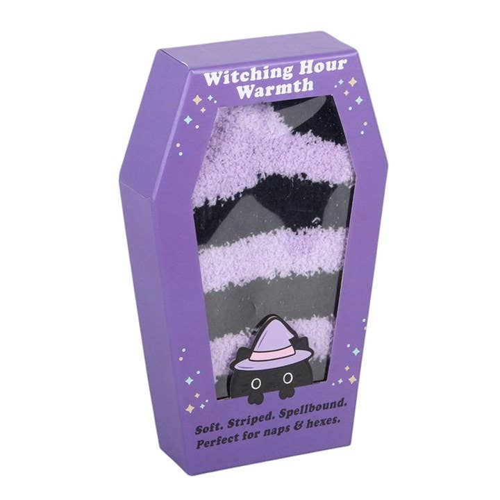 Pastel Goth Purple Striped Socks in Coffin Gift Box
