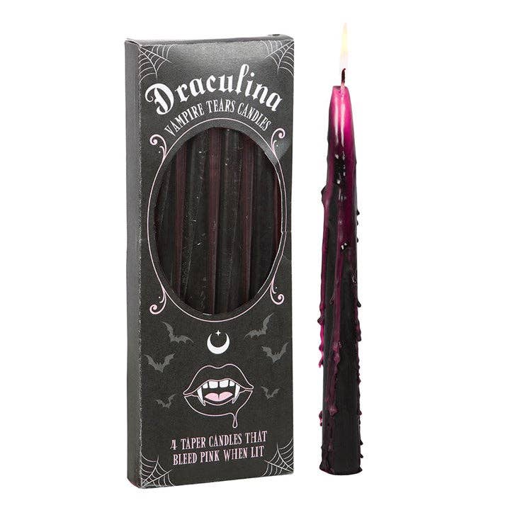 Set of 4 Gothic Pink Vampire Tears Bleeding Halloween Taper